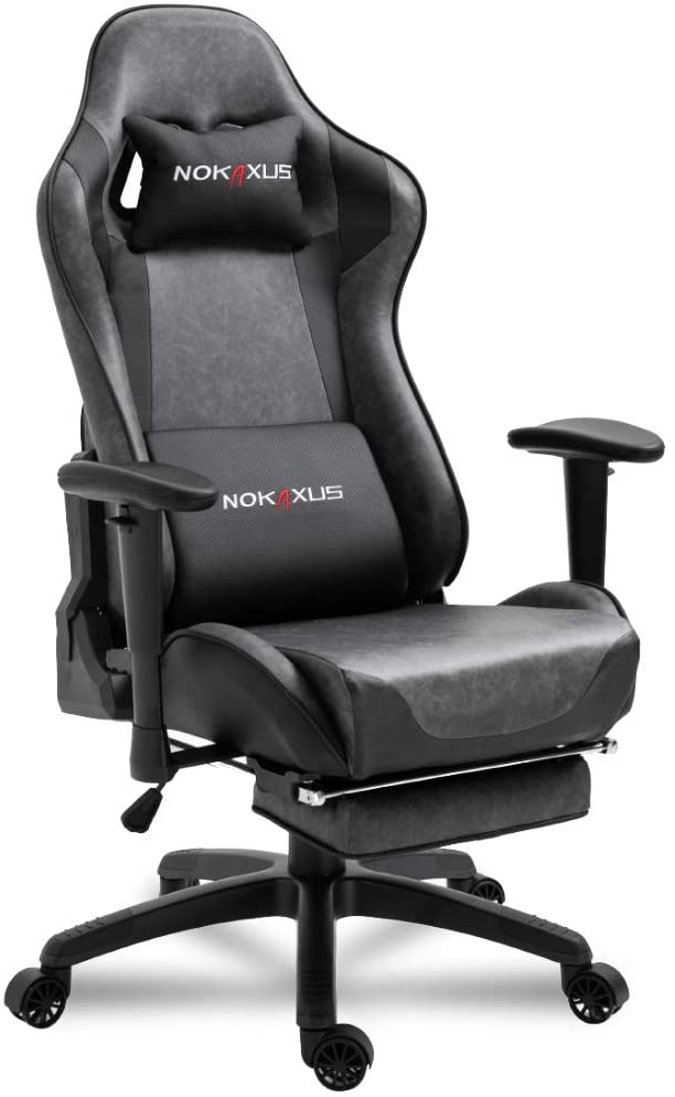 NOKAXUS Gaming Chair With Adjustable Footrest Armrest Head and Lumbar Pillow  Black/green 